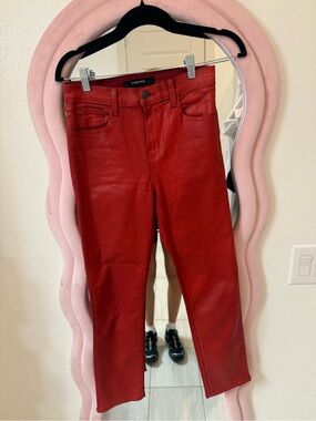 J Brand Red Straight-Leg Leather-Look Jeans